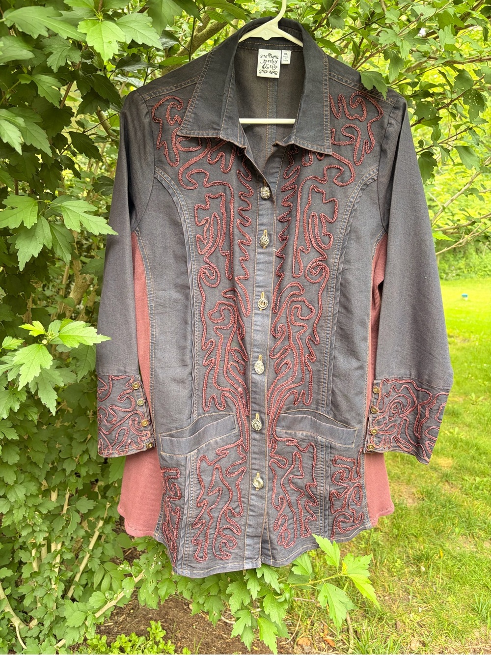 Parsley & Sage Charcoal Shirt with Rust Contrast Stitching
